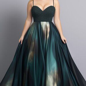 Flycurvy Plus Size Wedding Guest Dark Green Satin Sparkly Built-in Bra Size 16W